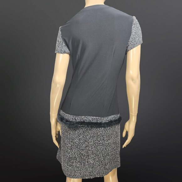 Vintage Joseph Ribkoff Drop Waist Short Dress Size 6 Black Gray Knit Beaded Bow - Picture 10 of 11